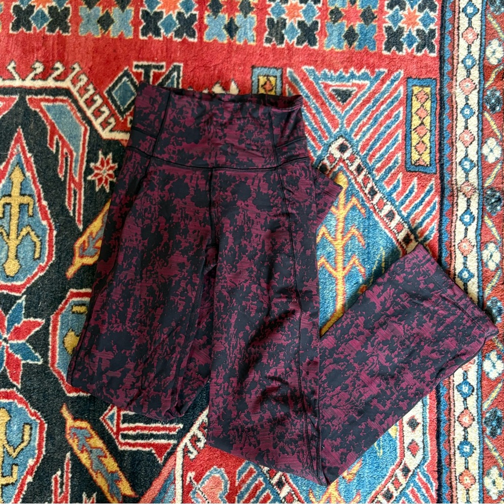 Burgundy and Black Patterned Lululemon flared Leggings